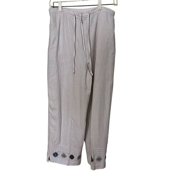Sag Harbor  Linen-Blend Pants Size 10  Drawstring Waist Embroidered beachy Boho - Picture 1 of 10
